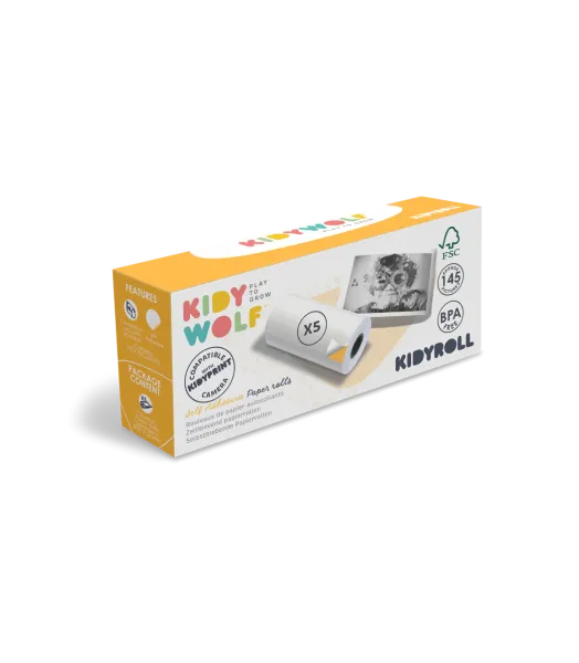 Lot de 5 rouleaux de papier autocollants Kidyroll pour appareils photo Kidyprint