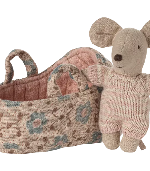 Bébé souris dans son couffin - Rose