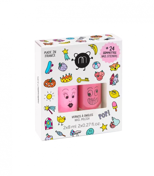 Coffret 2 vernis à l'eau + stickers - Pop