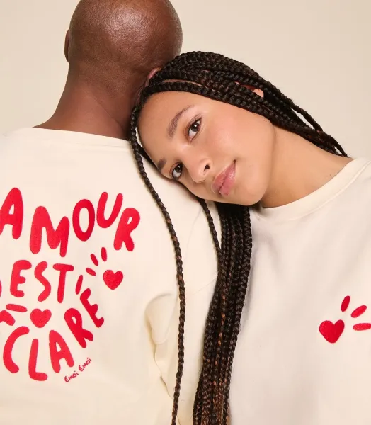 Sweat adulte L'amour est déclaré - Crème/Rouge (plusieurs tailles)