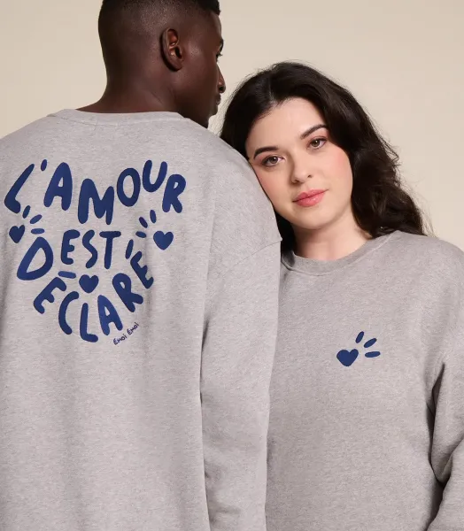 Sweat adulte L'amour est déclaré - gris (plusieurs tailles)